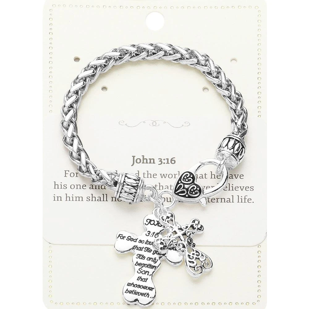 FASHNZFAB John 3:16 Message  Antique Cross Charm Bracelet