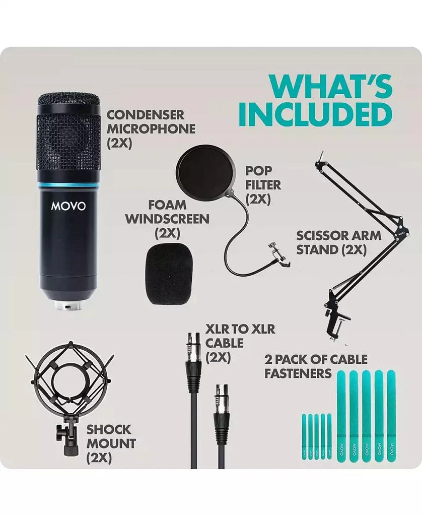 Movo Photo 2-Pack Universal Cardioid Podcasting Microphone Bundle with Articulating Scissor Arm and Pop Filter 6