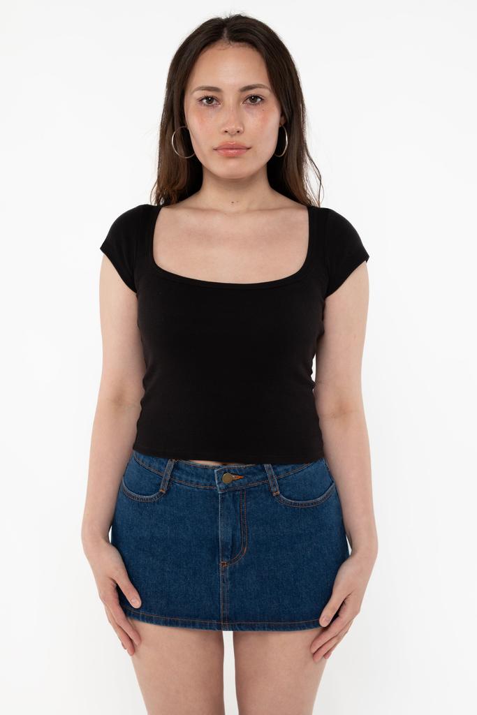 Los Angeles Apparel 43023 - Baby Rib Square Neck Cap Sleeve Tee