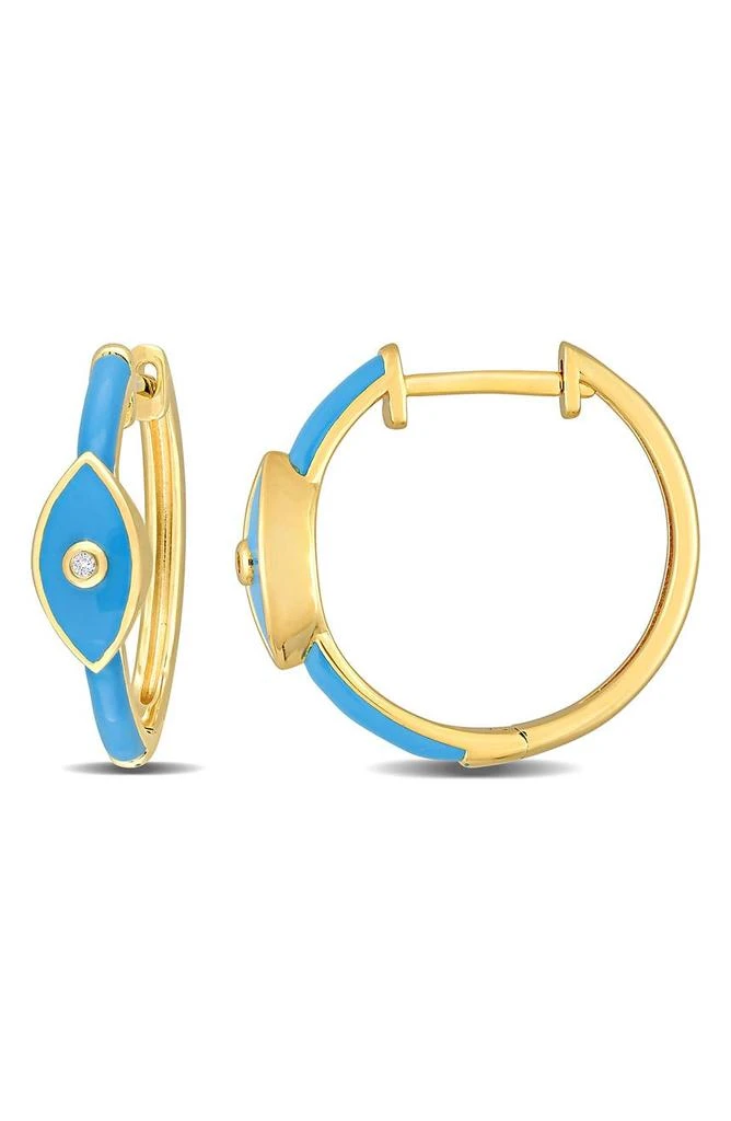 DELMAR Gold Plated Created White Sapphire Evil Eye Hoop Earrings