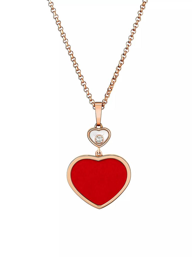 Chopard Happy Hearts 18K Rose Gold, Red Stone & Diamond Heart Pendant Necklace