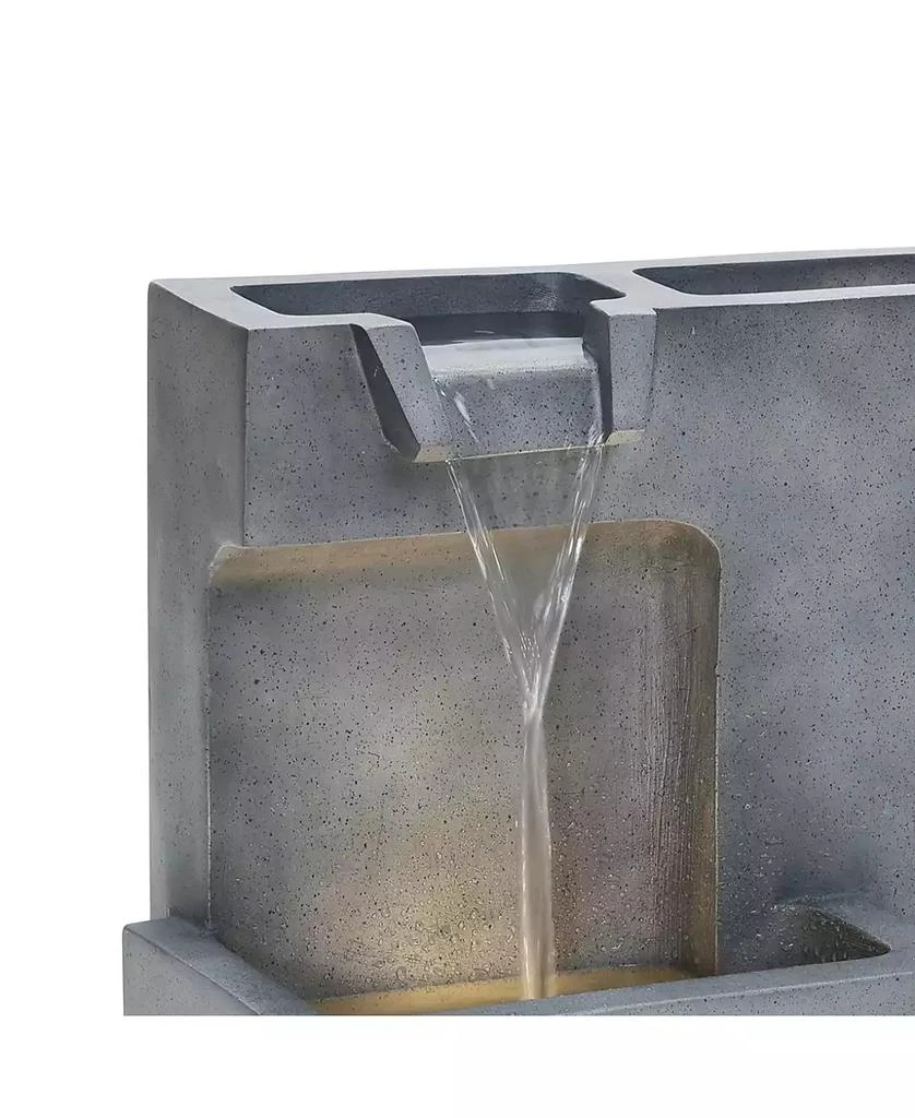 LuxenHome Cascading Gray with Speckled Black Rectangle 20-Inch Tall Resin Garden Fountain with Lights and Planter 4