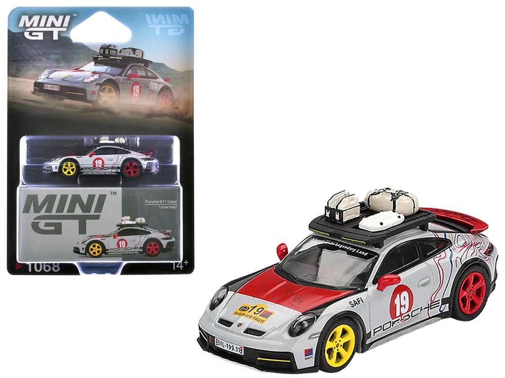 Mini GT Porsche 911 Dakar #19 "Uncle Rally" Gray with Graphics and Roof Rack Limited Edition 1/64 Diecast Model Car by