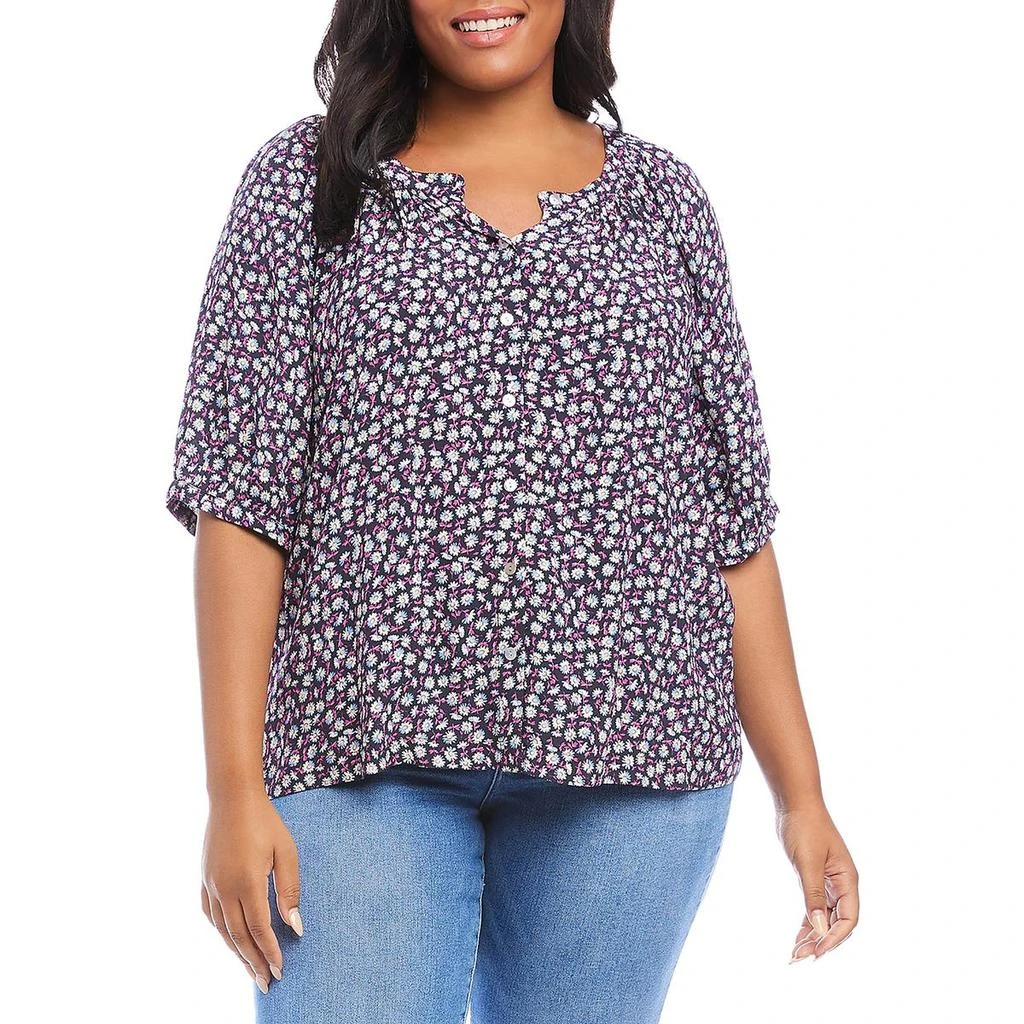 Karen Scott Plus In Full Bloom Womens Floral Print Viscose Peasant Top 3