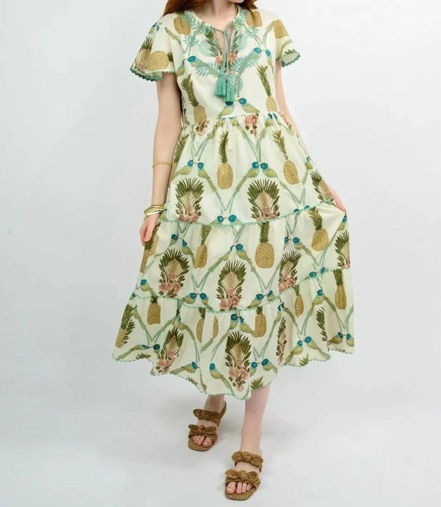 gold summer dress Women's 100% Cotton White and Gold Maxi Summer Dress With Built-In Lining main image 0