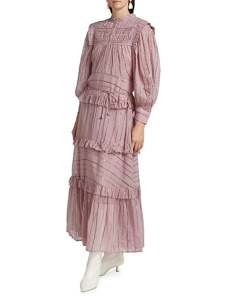 Metallic Striped Tiered Maxi Dress  On Sale Now with Up to 63% Off |  Discover Exclusive Deals & Savings at BeyondStyle  Authentic Farm Rio  floor-length|a-line|contemporary|solid|puff sleeve|hispanic & latine-owned  or founded|women-owned