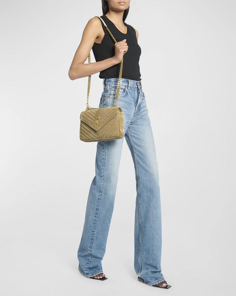 Yves Saint Laurent College Medium Flap YSL Shoulder Bag in Quilted Suede 3