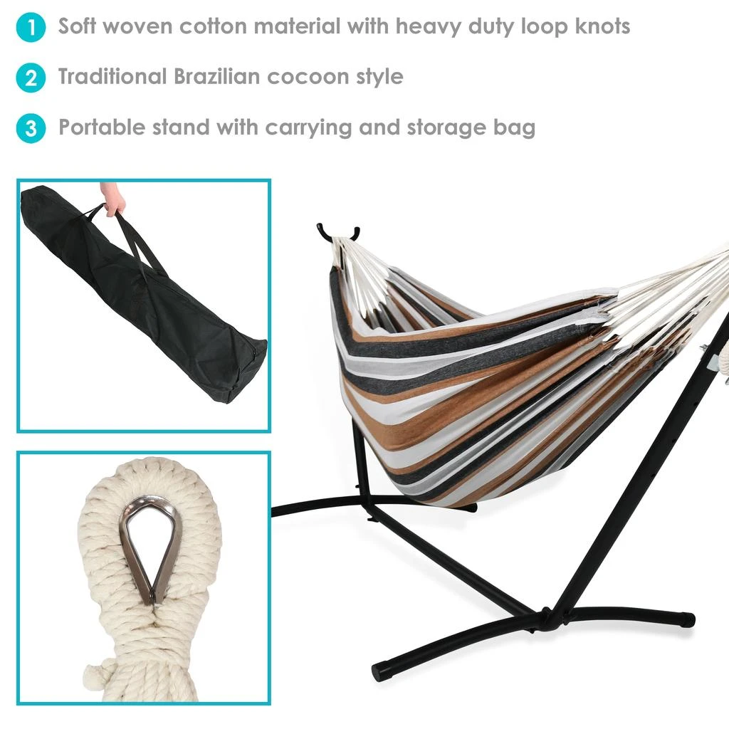 Sunnydaze Large Double Brazilian Hammock with Stand and Carrying Case - 400 lb Weight Capacity 2