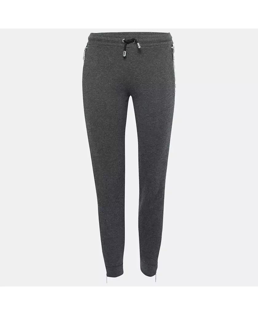 Pre-Owned Versace Women's Pre-Owned Versus Versace Grey Cotton Zip Detail Logo Tape Trimmed Joggers