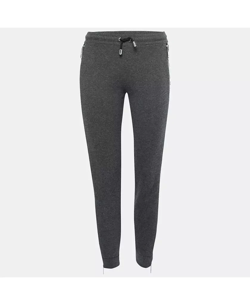 Pre-Owned Versace Women's Pre-Owned Versus Versace Grey Cotton Zip Detail Logo Tape Trimmed Joggers 1