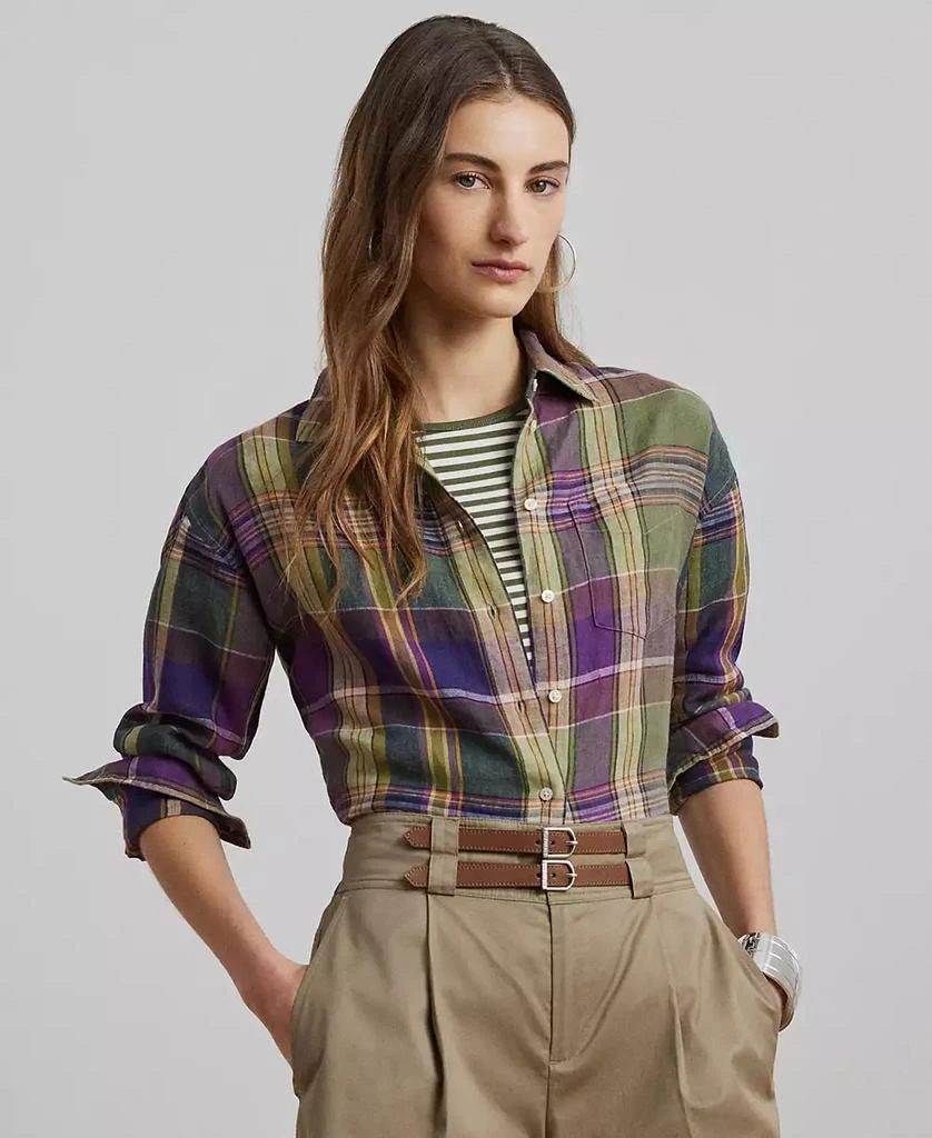 Ralph Lauren Women's Relaxed-Fit Plaid Linen Shirt, Regular & Petite 1