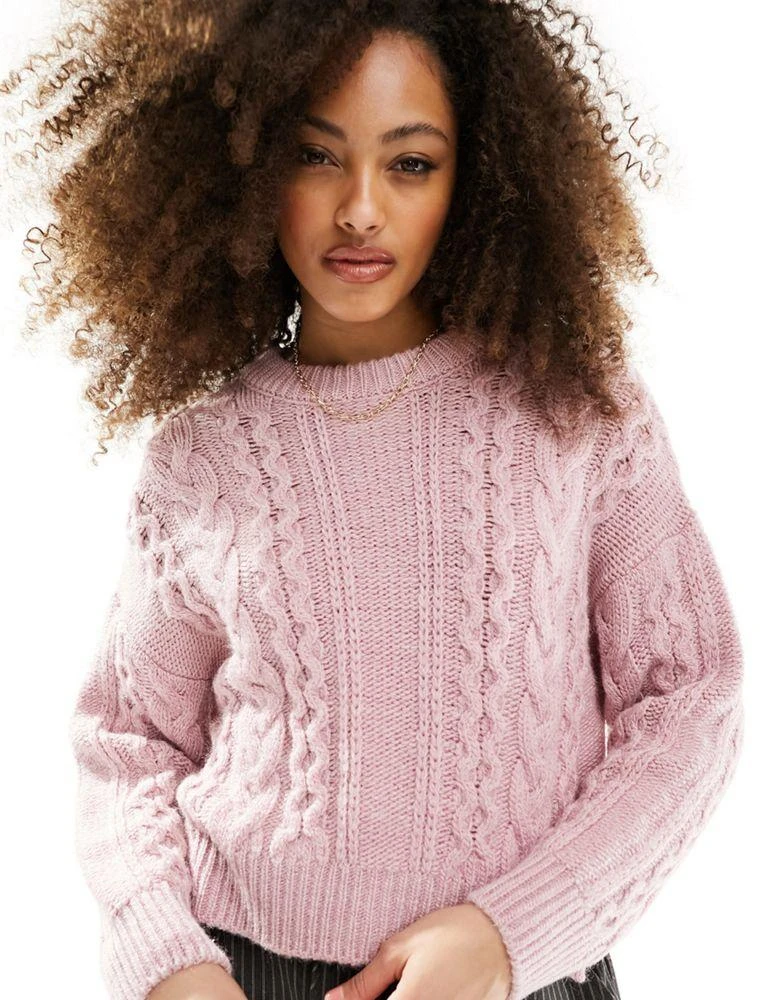 ASOS ASOS DESIGN crew neck cable jumper in pink 1