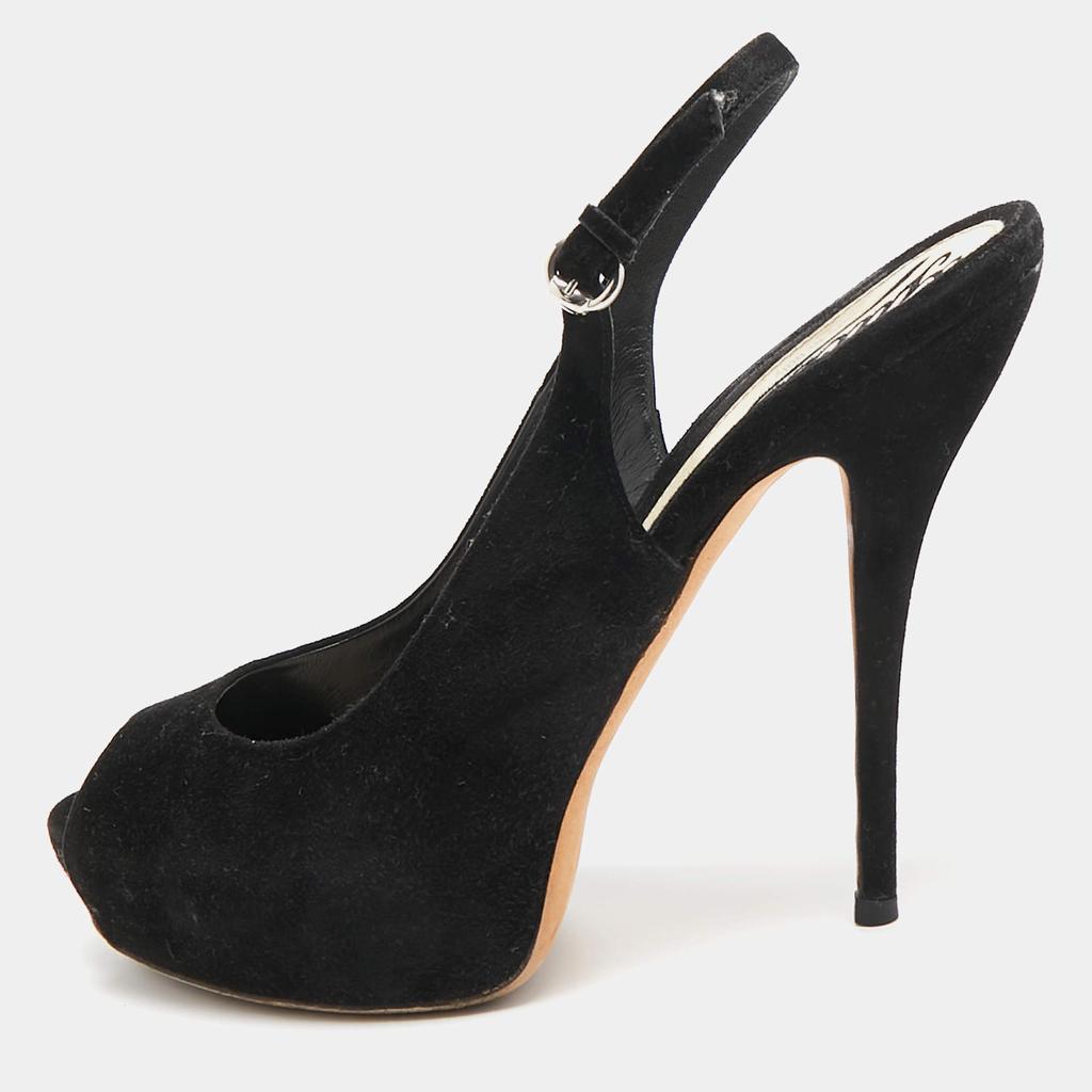 Gucci Gucci Black Suede Peep Toe Slingback Pumps Size 37.5