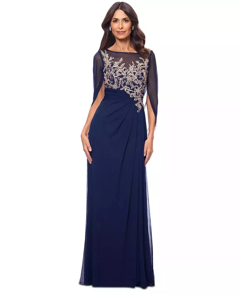 Betsy & Adam Women's Sequin-Floral Cape-Sleeve Chiffon Gown 1