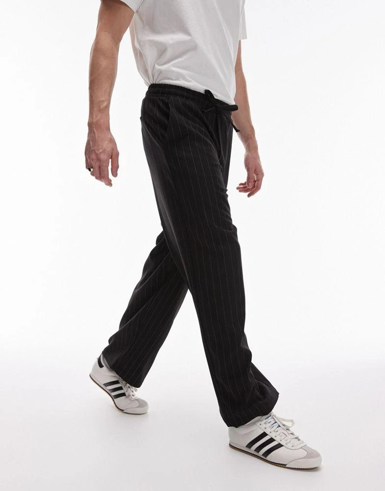 Topman Topman wide leg pin stripe trouser in black 1