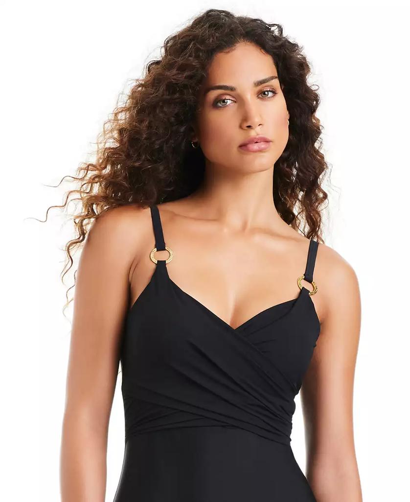 Beyond Control Women's Solid Essentials V-Neck One-Piece Swimsuit