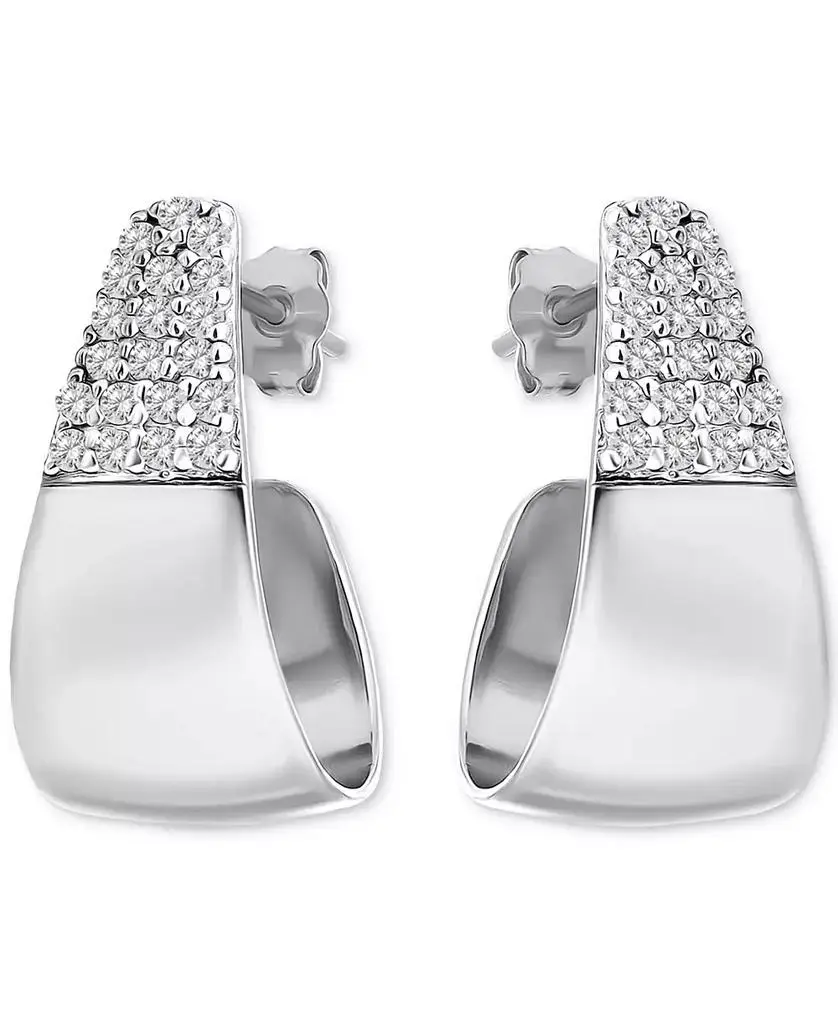 Giani Bernini Cubic Zirconia J-Shaped Hoop Earrings in Sterling Silver, Exclusively at Macy's