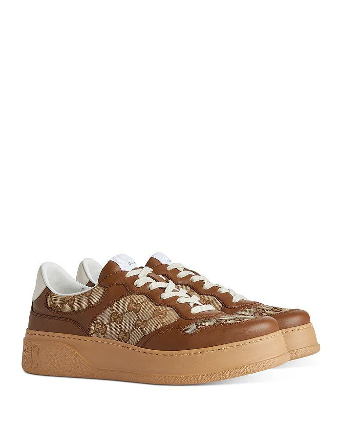 Gucci Men's Chunky B Lace Up Leather and Canvas Sneakers 4