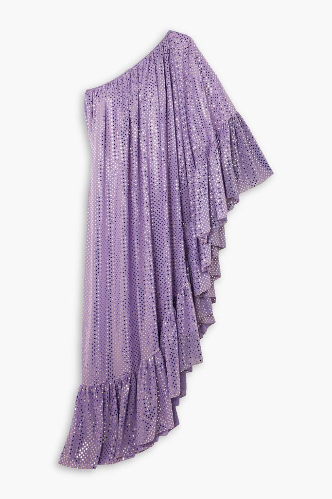 Halpern One-sleeve polka-dot chiffon maxi dress