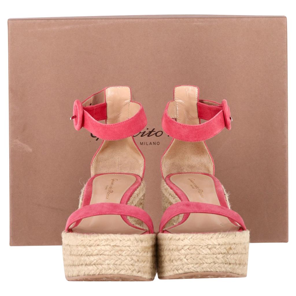 Gianvito Rossi Portofino Platform Wedge Espadrille Sandals In Pink Suede