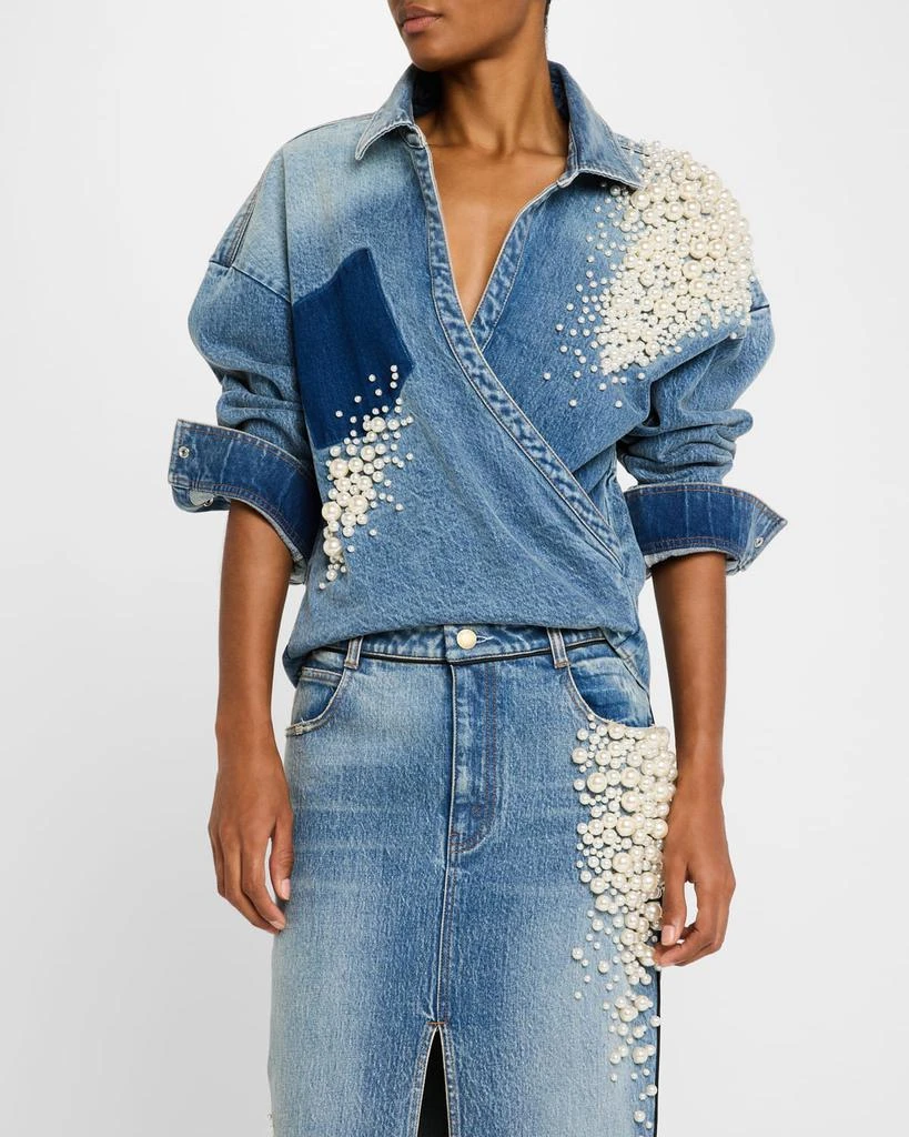 Hellessy Astro Embellished Denim Wrap Shirt 4