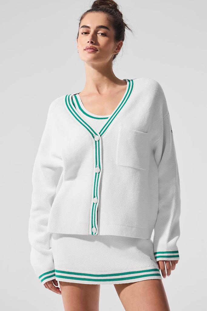 トップス alo Tennis Club Sweater Knit Cardigan Tennis Club Sweater Knit Cardigan - Black/Ivory | ALO