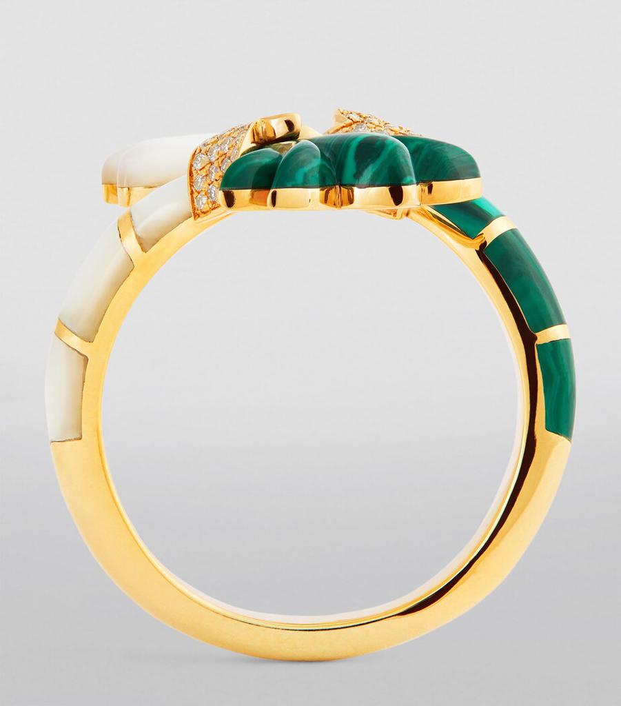 L'ATELIER NAWBAR Yellow Gold, Diamond, Malachite and Mother-of-Pearl Psychedeliah Ring