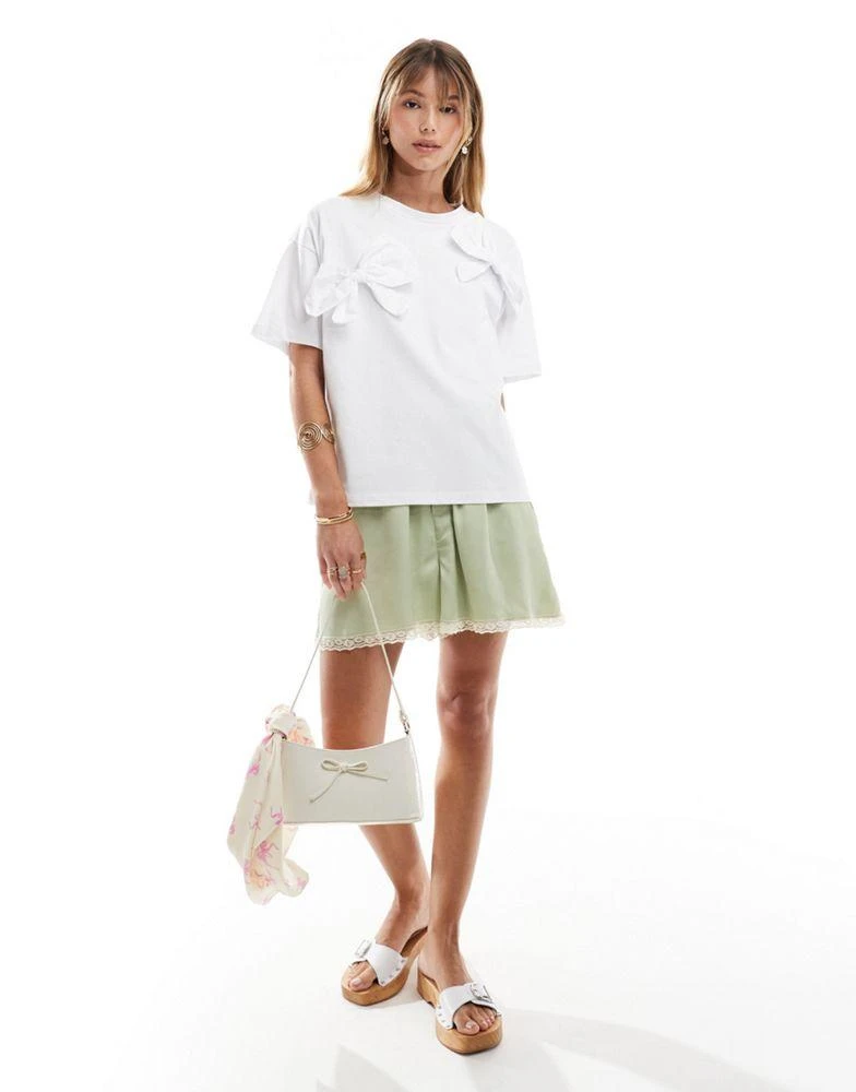Object Object t-shirt with statement ribbon bows in white 4