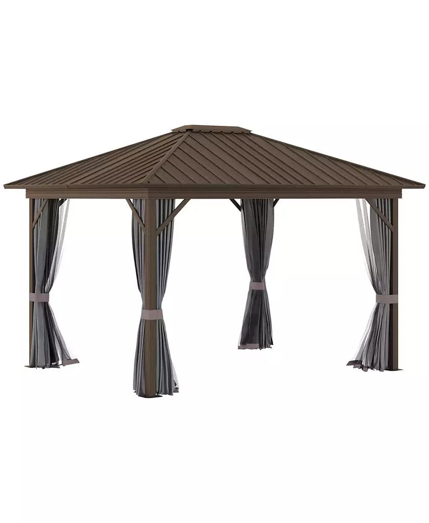 Outsunny 10
 x 12
 Hardtop Gazebo with Netting and Curtains, Galvanized Steel Roof, Hardtop Cover, Hook for Decorations, Light Weight Rust Resistant Aluminum Frame for Patio, Garden, Lawn - Grey
