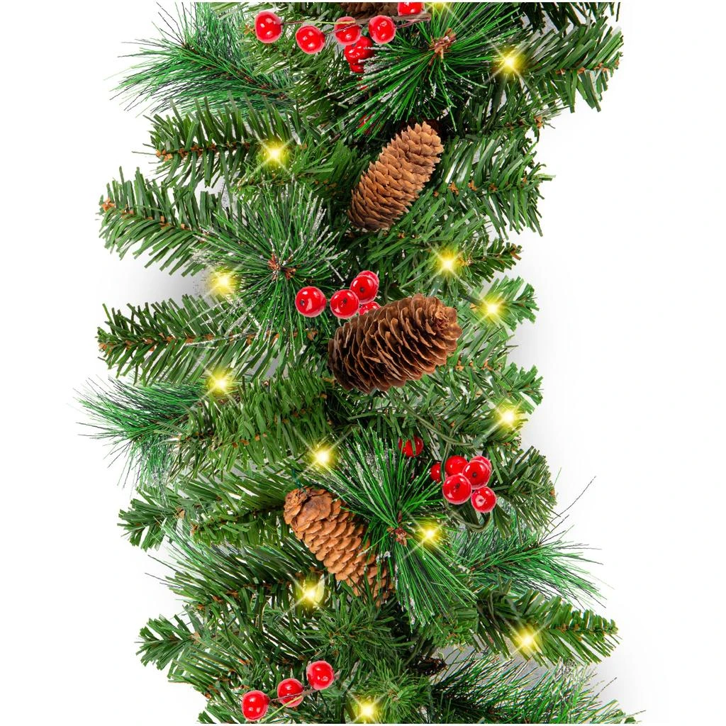 Best Choice Products 9ft Pre-Lit Pre-Decorated Garland w/ PVC Branch Tips, 50 Lights, Pine Cones, Berries