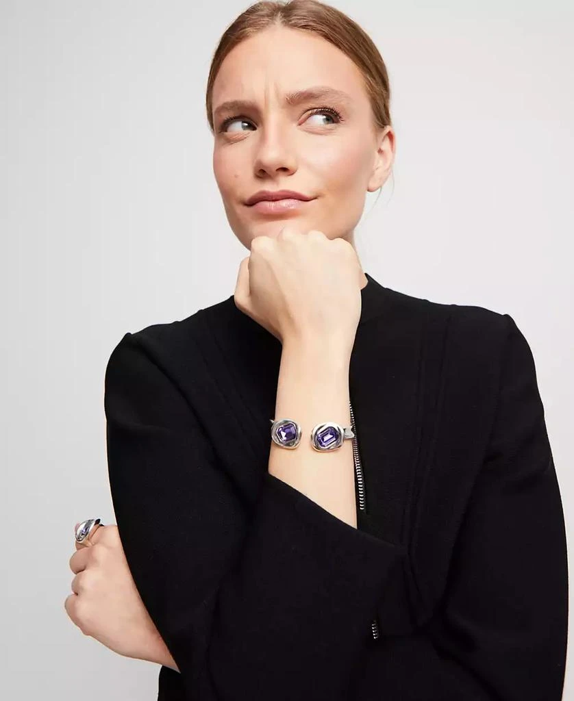 UNOde50 Rigid Metal Alloy Bracelet Plated in Sterling Silver with Two Purple Faceted Crystals 4