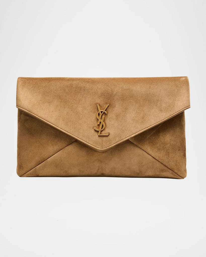 Yves Saint Laurent Large YSL Envelope Flap Clutch Bag in Suede