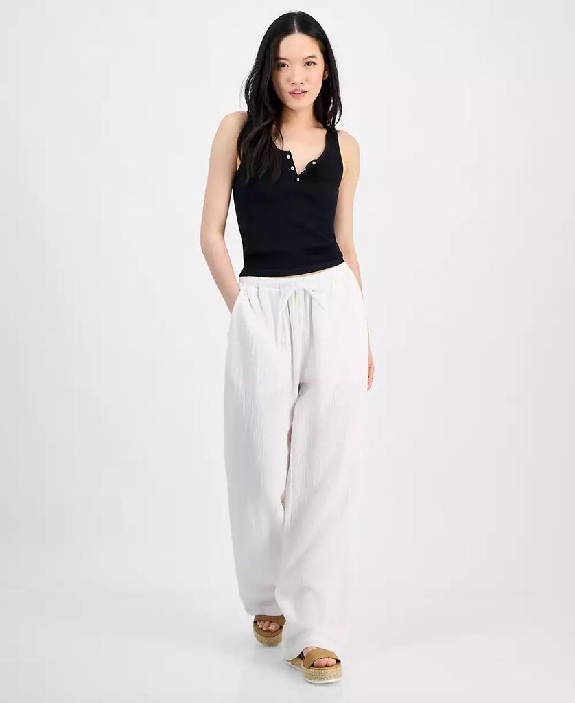 Indigo Rein Juniors' High-Rise Wide-Leg Cotton Gauze Pants