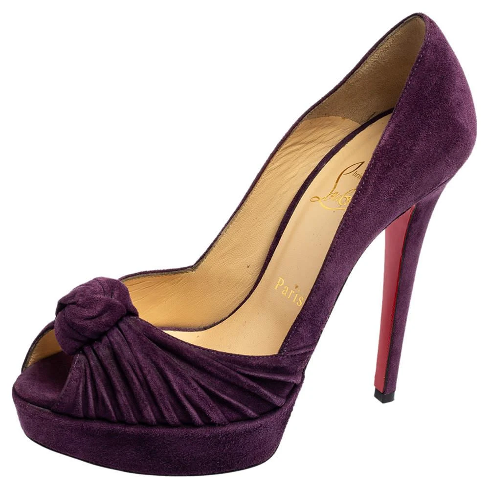 Christian Louboutin Christian Louboutin Purple Suede Knotted Greissimo Peep-Toe Platform Pumps Size 37 1