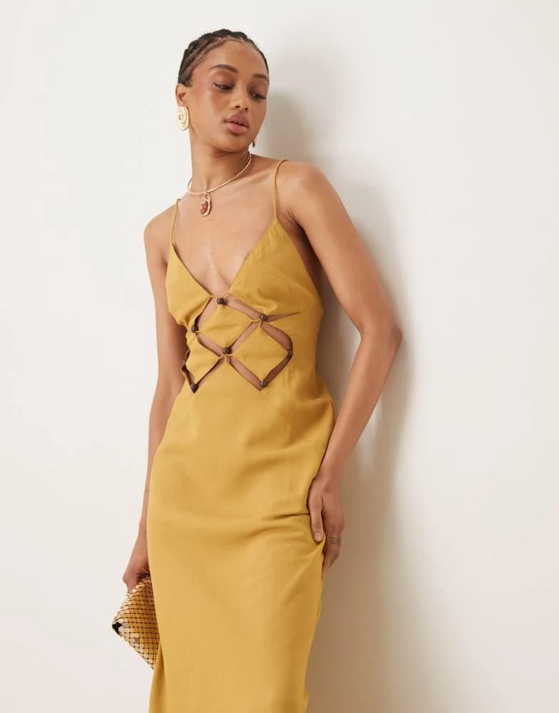 ASOS Design Tall cutout panels cami maxi dress with bead trim in gold