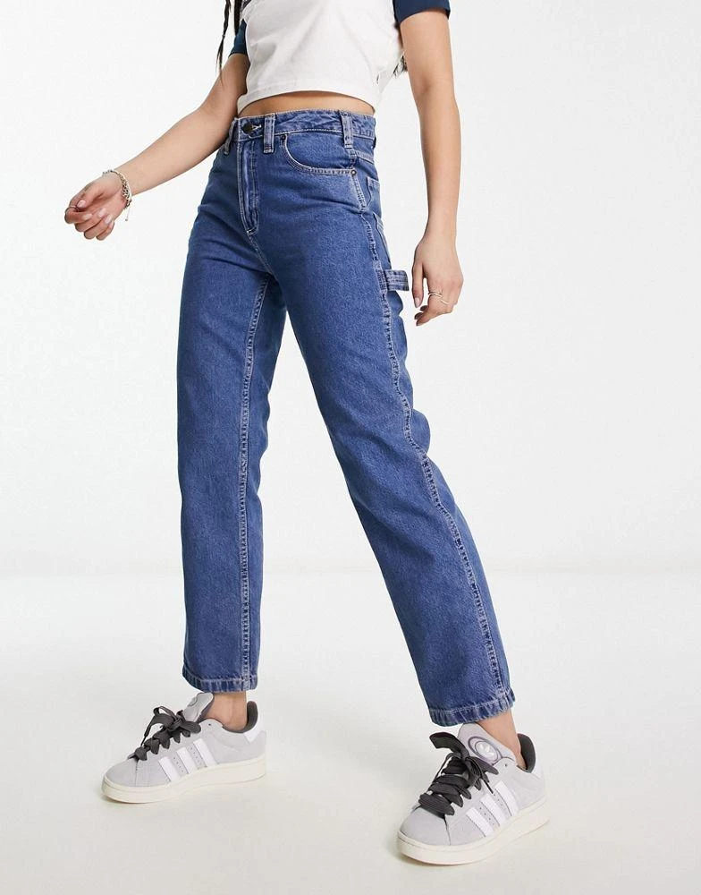 DICKIES Dickies ellendale mid rise straight fit denim mom jeans in classic blue 4