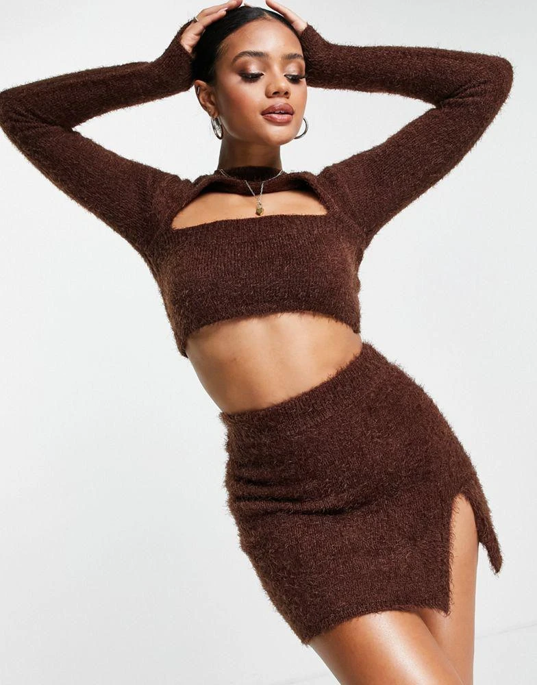 AsYou ASYOU peekaboo knitted shrug co-ord in brown 4