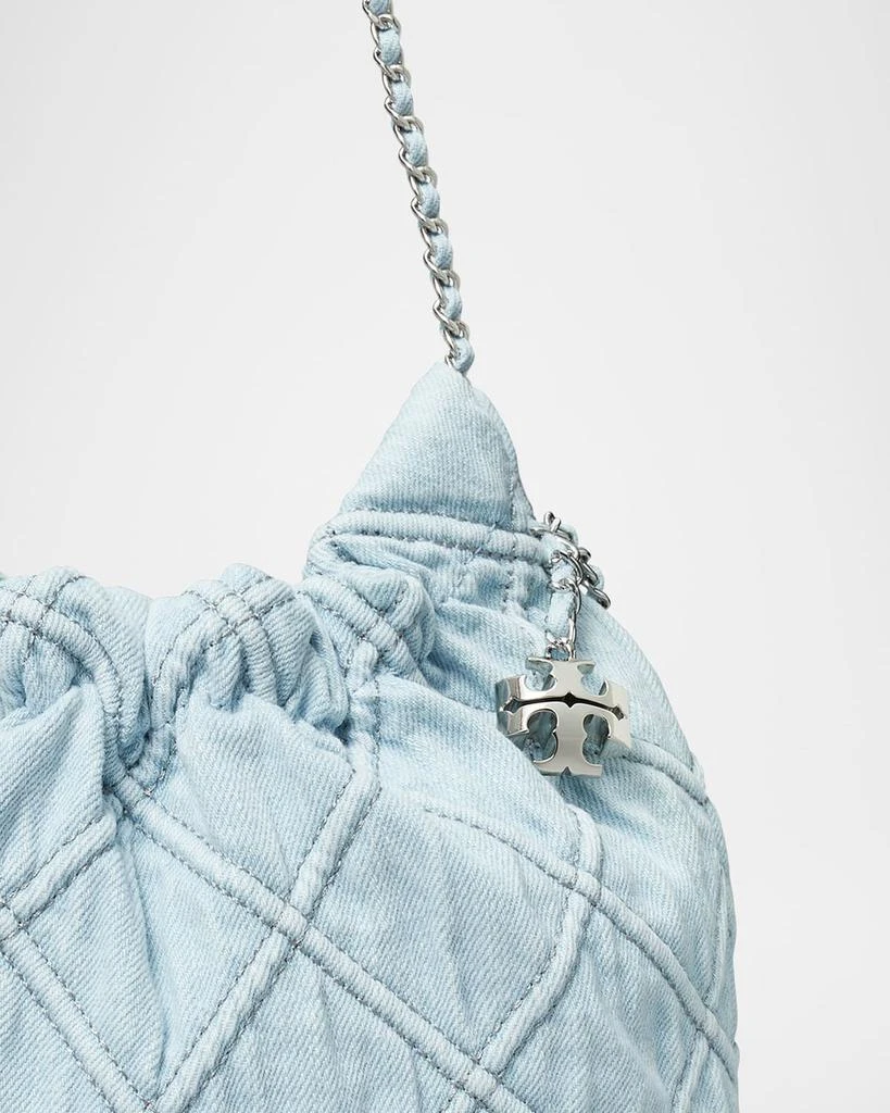 Tory Burch Fleming Mini Quilted Denim Hobo Bag 5