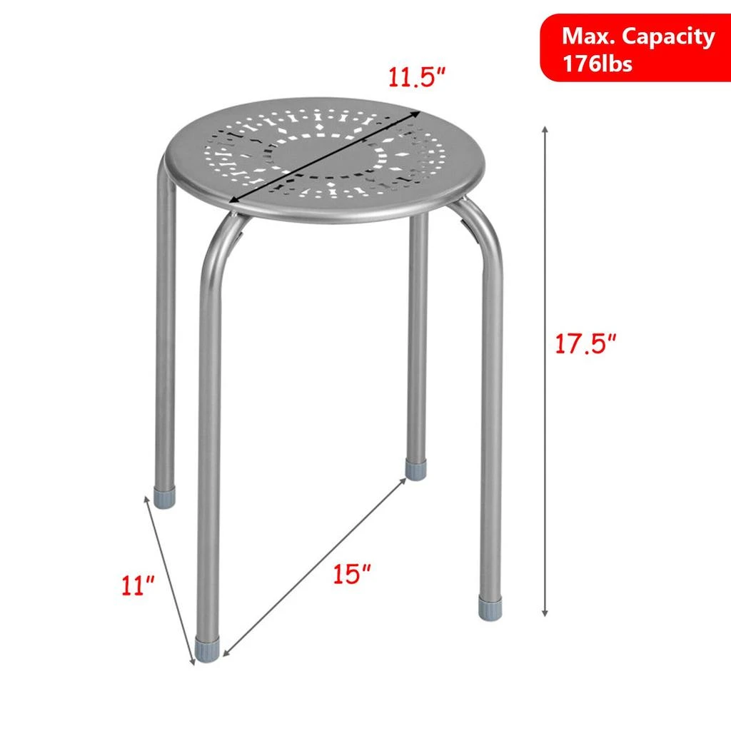 Hivvago Six-Piece Stackable Metal Stool Set with Round Seat and Floral Design 3