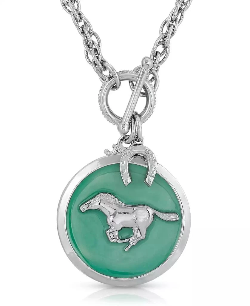 2028 Silver-Tone Enamel Horse Pendant Toggle Necklace