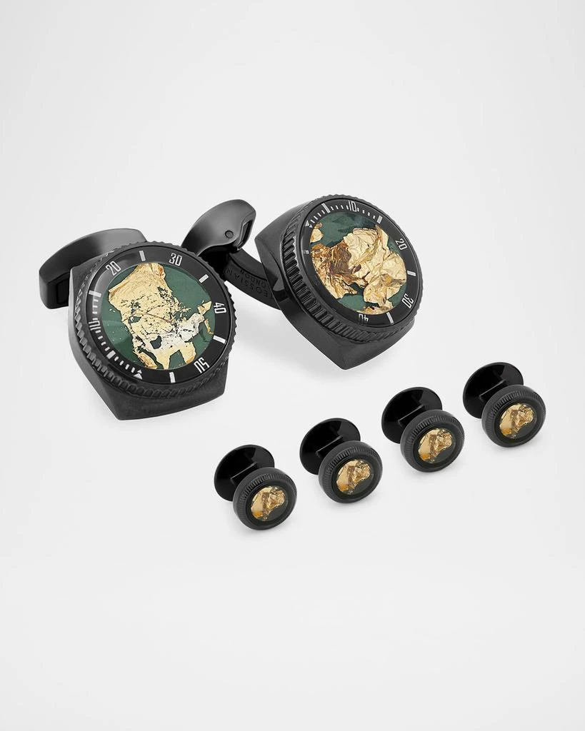 Tateossian Men's Black IP Plated Stainless Steel and 22K Gold Rotating Cufflink Stud Set 1