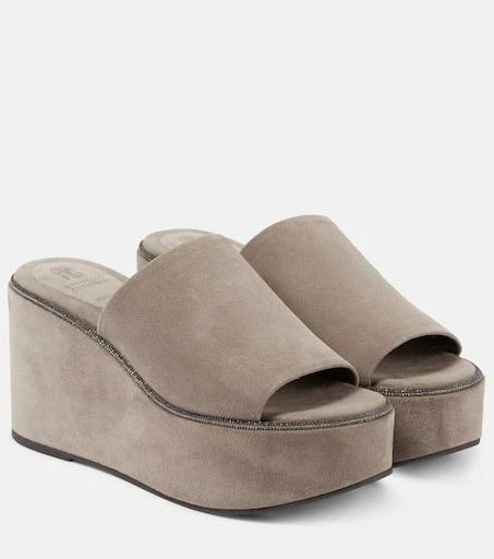 Brunello Cucinelli Suede platform slides 1