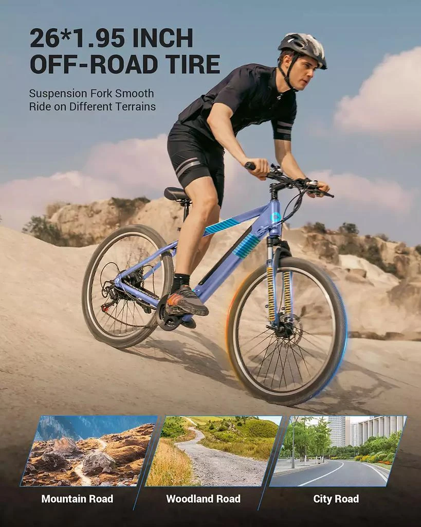 Everyfun 350W Electric Bike 26" Electric Mountain Bike for Adults, 36V Built-in Hidden Removable Battery with Shimano 7 Speed City Commuter Bike for Man Woman 6