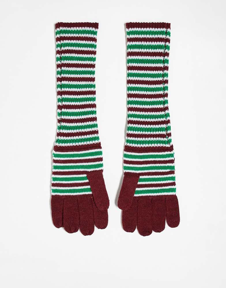 Reclaimed Vintage Reclaimed Vintage unisex gloves in burgundy and green stripe