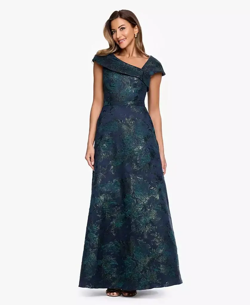 XSCAPE Women's Square Neck Brocade Asymmetrical Ball Gown