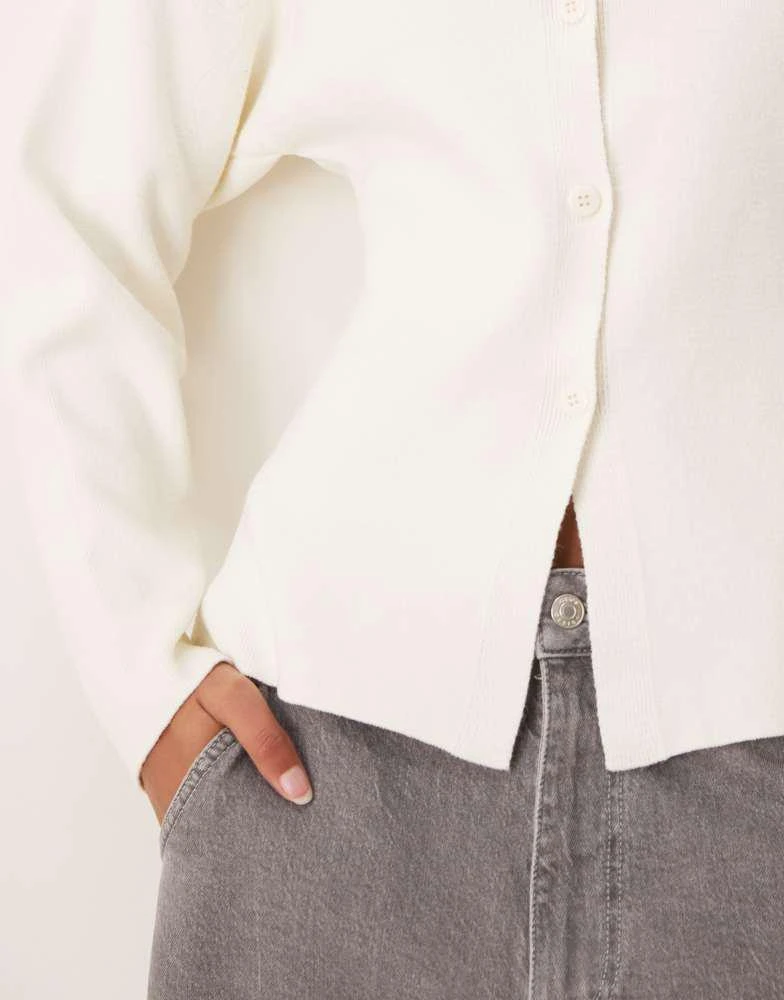 ASOS ASOS DESIGN knitted structured crew neck cardigan in cream 3