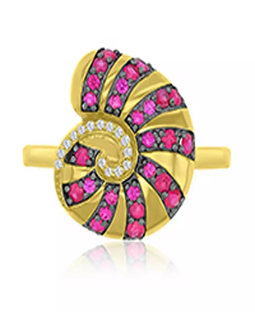 Macy's Diamond Accent & Created Ruby Conch Ring in 14k Yellow Gold Over Sterling Silver