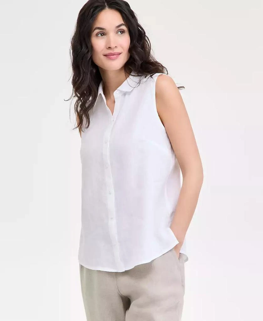 Charter Club Women's 100% Linen Sleeveless Button-Front Shirt, Exclusively at Macy's 1