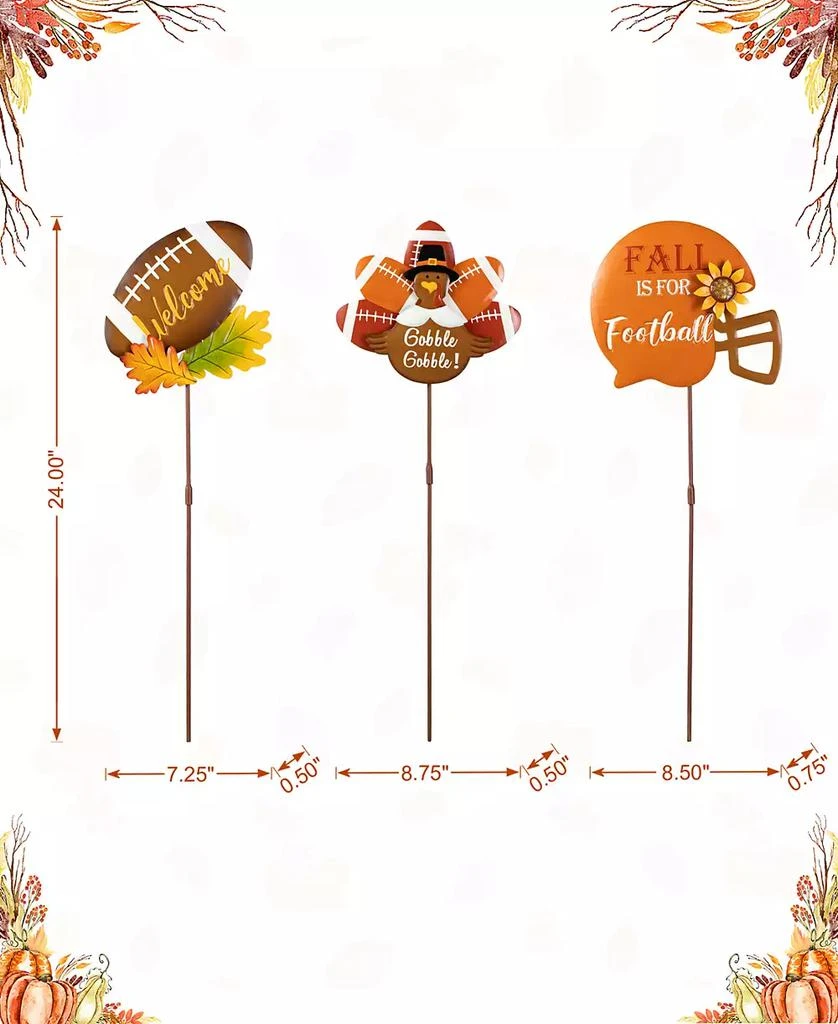 Glitzhome 24"H Set of 3 Thanksgiving Metal Football Turkey Yard Stake 4