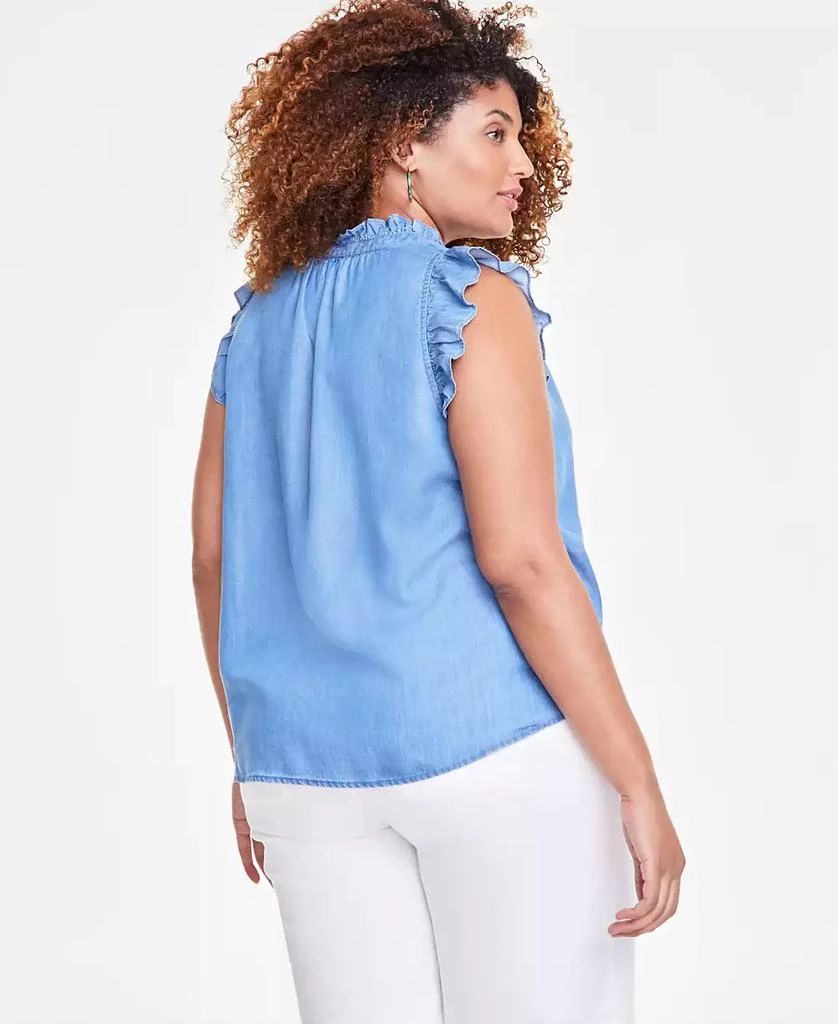 On 34th Trendy Plus Size Flutter-Sleeve Chambray Shirt, Exclusively at Macy's 4